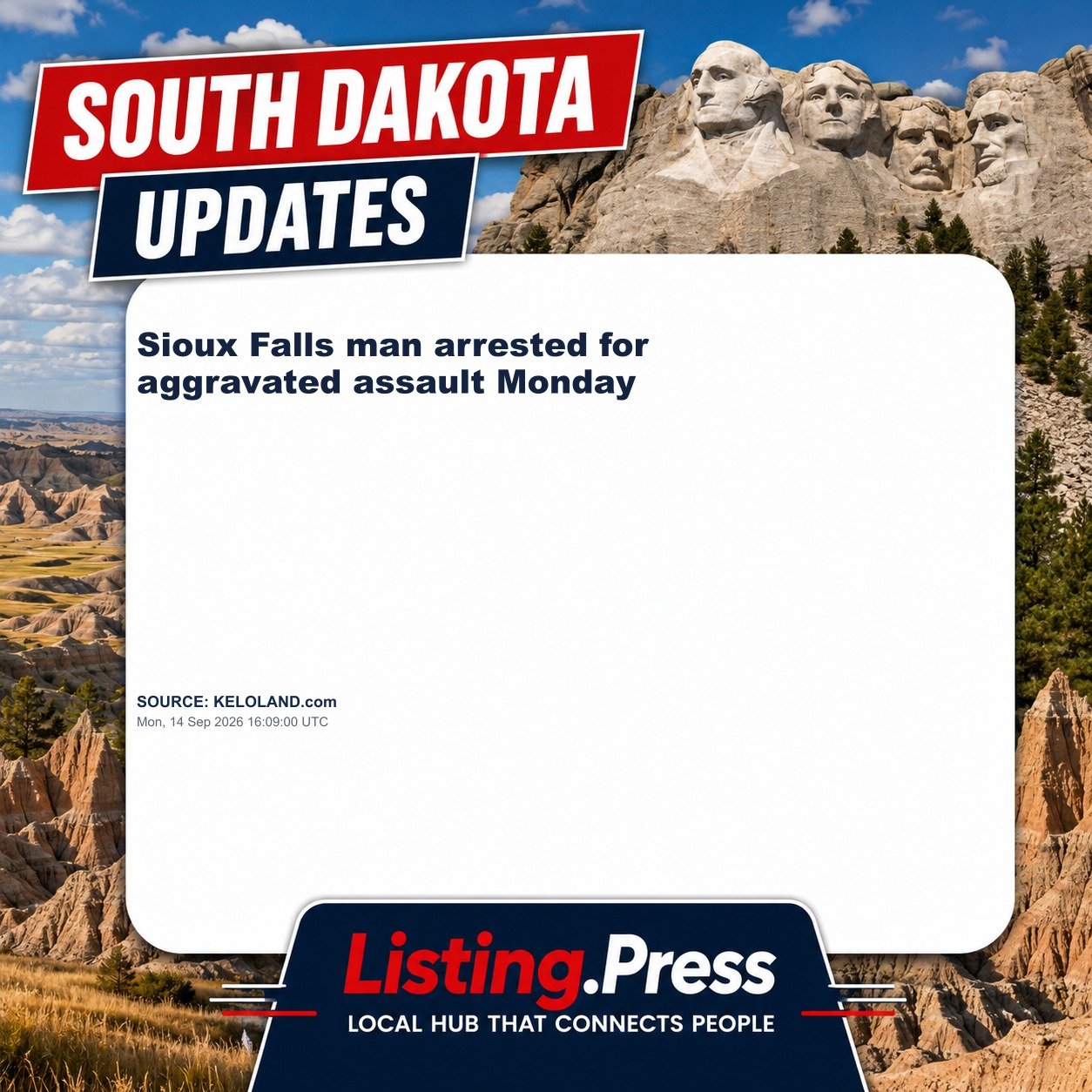 Sioux Falls man arrested for aggravated assault Monday