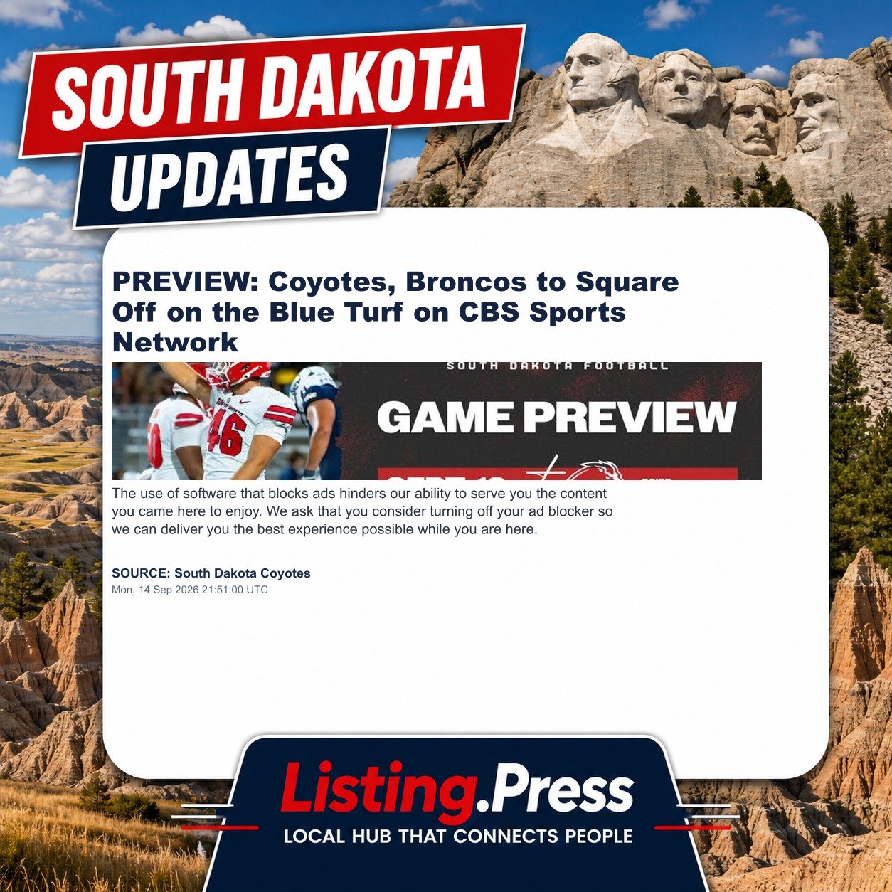 PREVIEW: Coyotes, Broncos to Square Off on the Blue Turf on CBS Sports Network