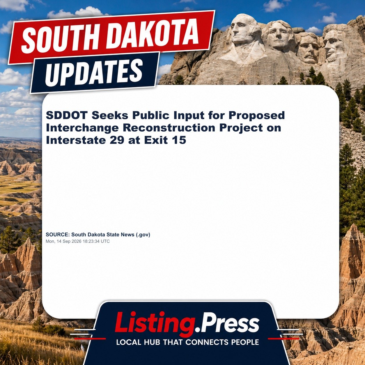SDDOT Seeks Public Input for Proposed Interchange Reconstruction Project on Interstate 29 at Exit 15