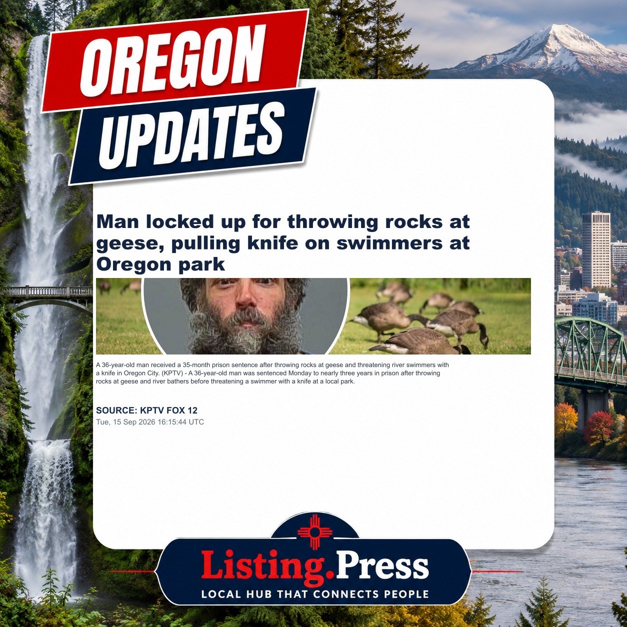 Man locked up for throwing rocks at geese, pulling knife on swimmers at Oregon park