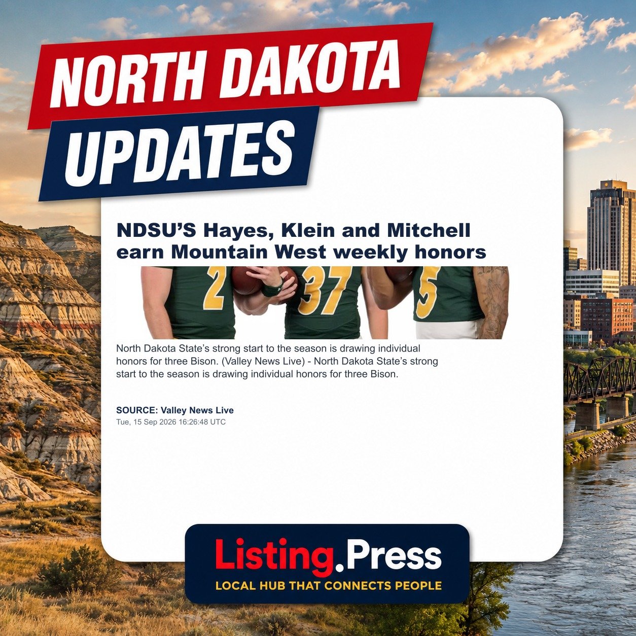 NDSU’S Hayes, Klein and Mitchell earn Mountain West weekly honors