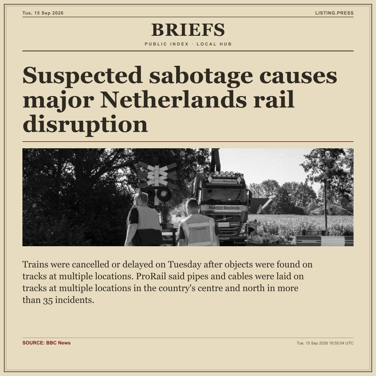 Suspected sabotage causes major Netherlands rail disruption