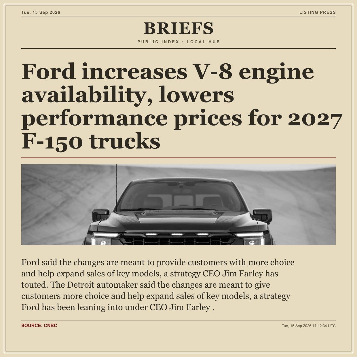 Ford increases V-8 engine availability, lowers performance prices for 2027 F-150 trucks
