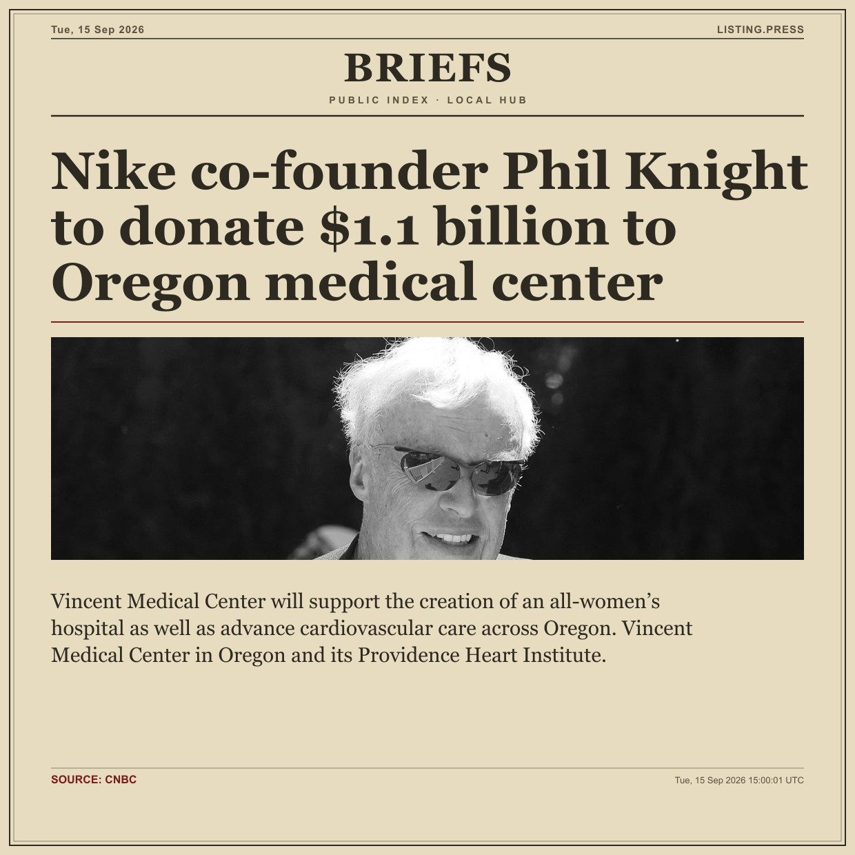 Nike co-founder Phil Knight to donate $1.1 billion to Oregon medical center
