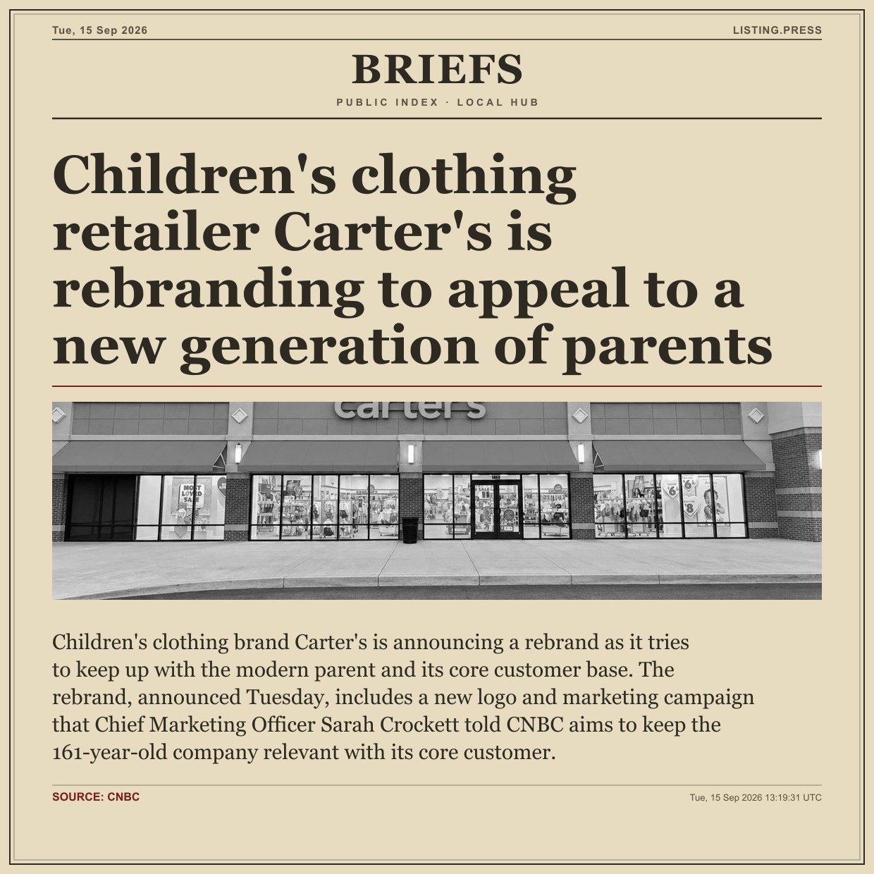 Children's clothing retailer Carter's is rebranding to appeal to a new generation of parents