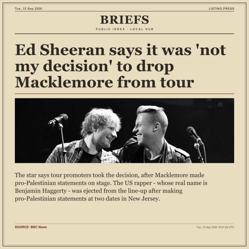 Ed Sheeran says it was ‘not my decision’ to drop Macklemore from tour