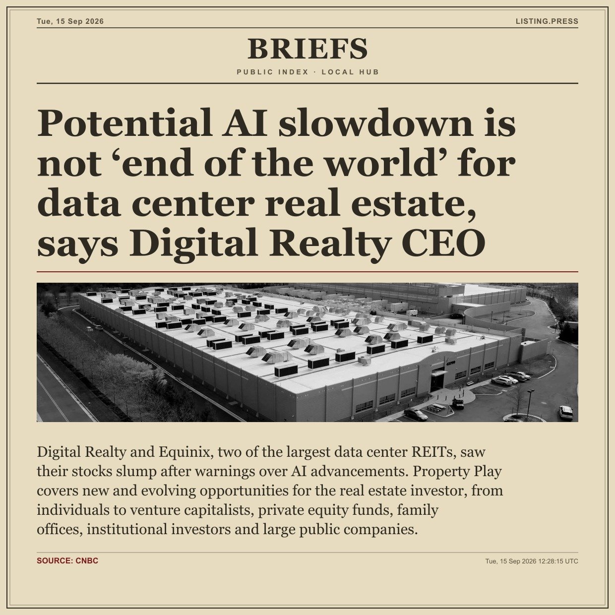 Potential AI slowdown is not ‘end of the world’ for data center real estate, says Digital Realty CEO