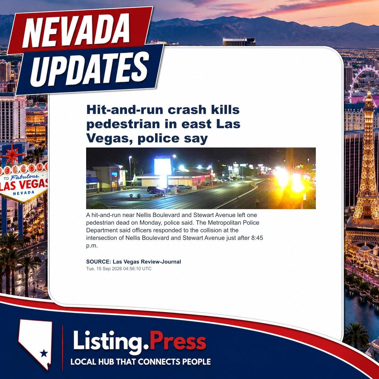 Hit-and-run crash kills pedestrian in east Las Vegas, police say
