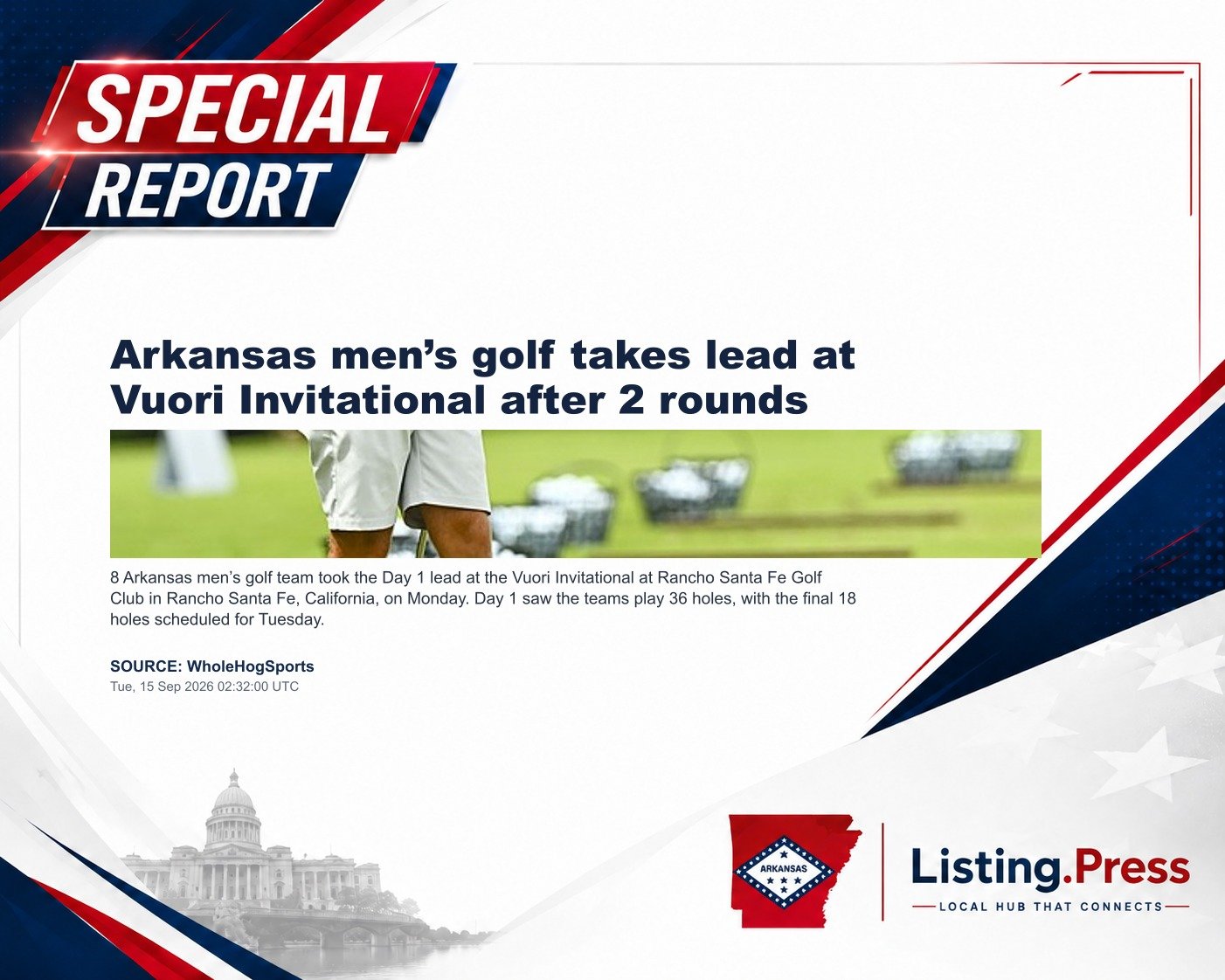 Arkansas men’s golf takes lead at Vuori Invitational after 2 rounds