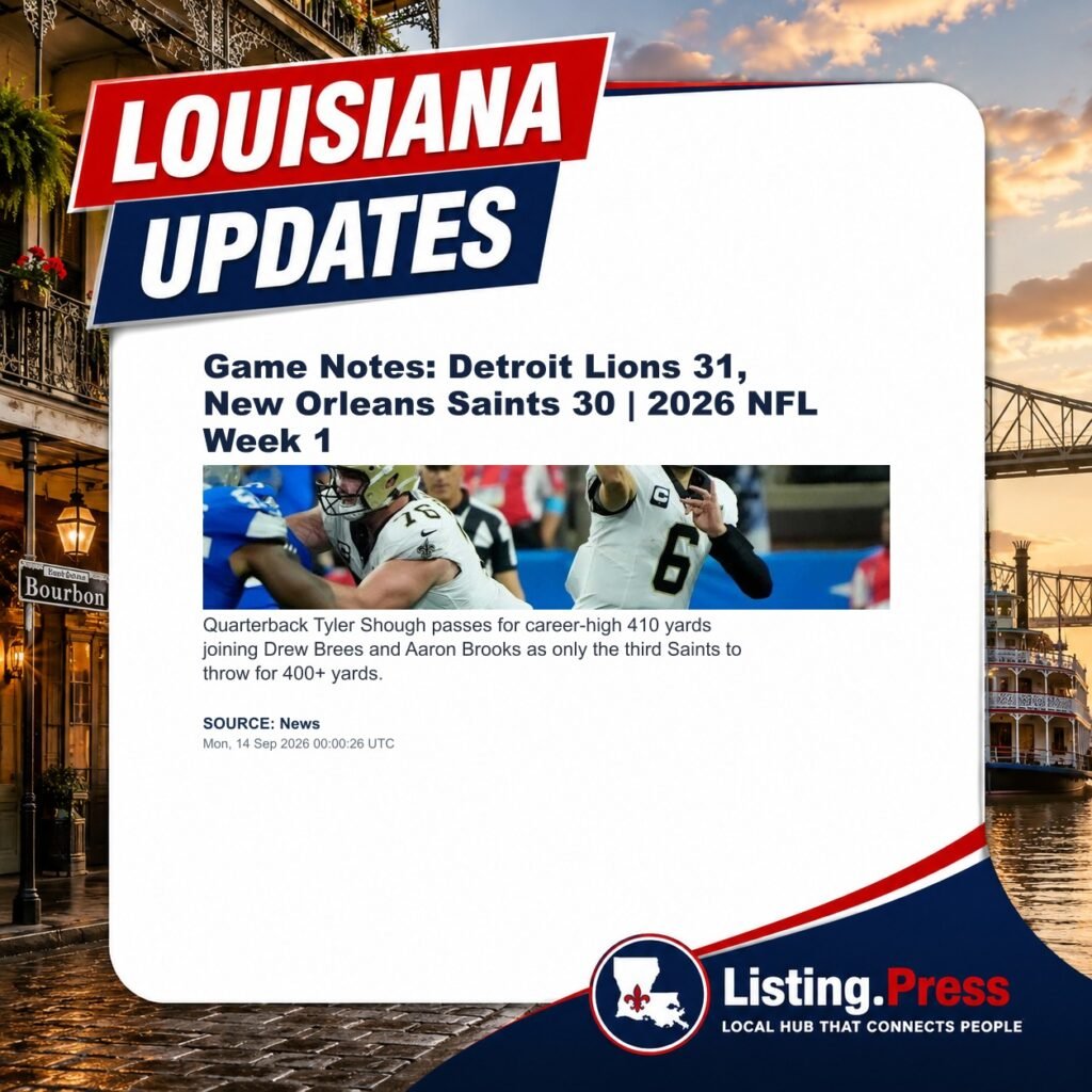 Game Notes: Detroit Lions 31, New Orleans Saints 30 | 2026 NFL Week 1