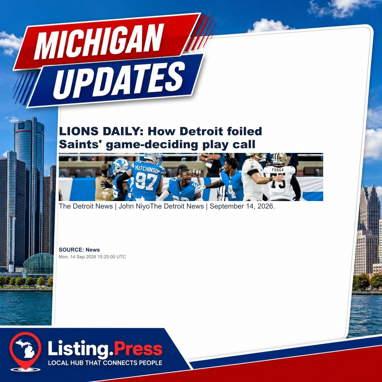 LIONS DAILY: How Detroit foiled Saints' game-deciding play call