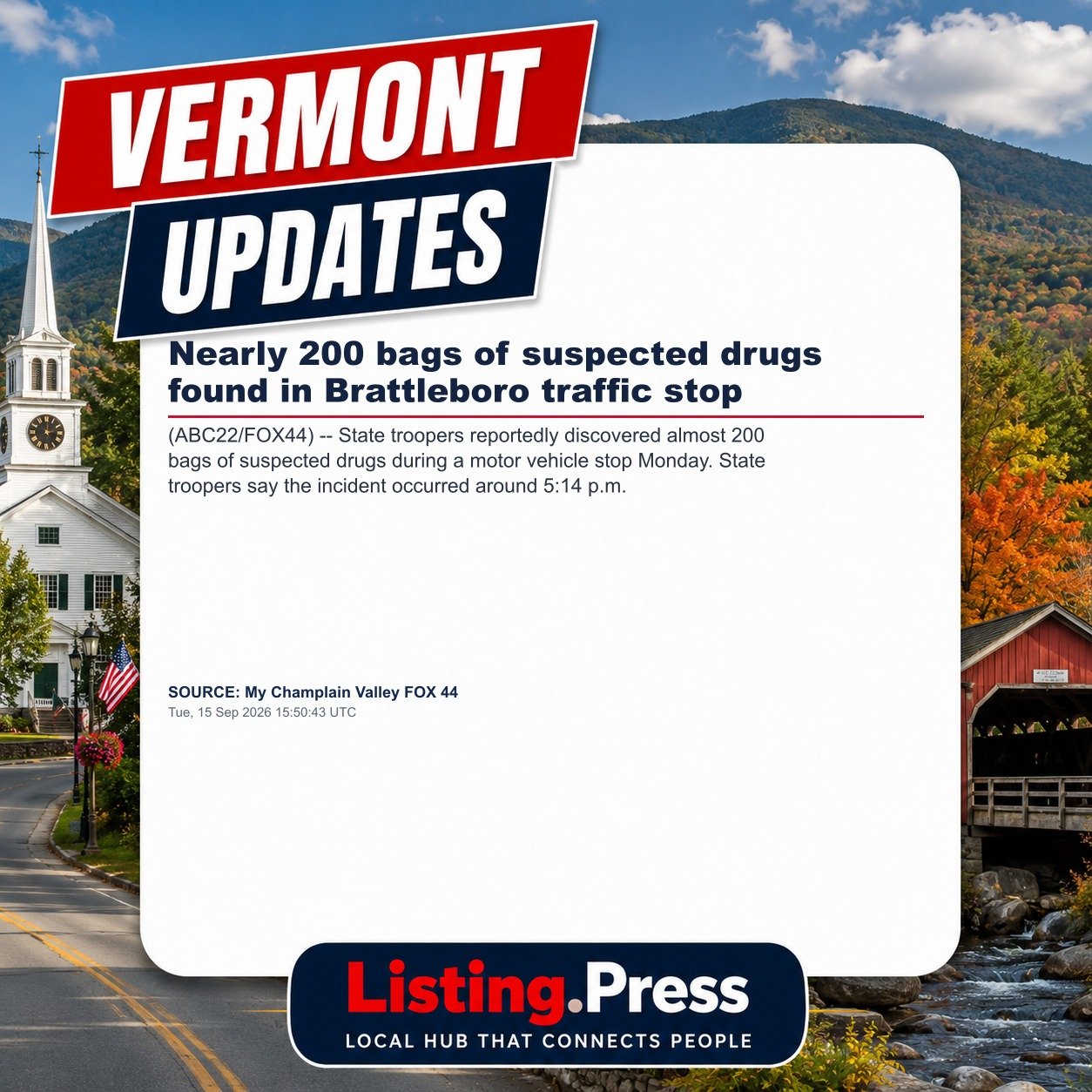 Nearly 200 bags of suspected drugs found in Brattleboro traffic stop