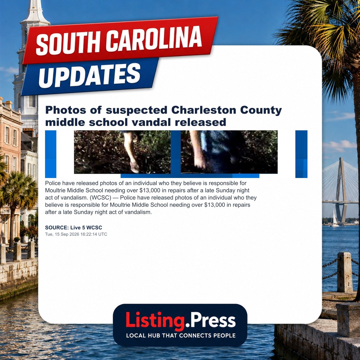 Photos of suspected Charleston County middle school vandal released