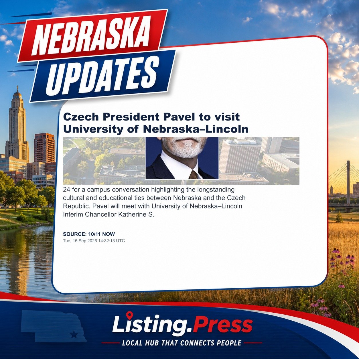 Czech President Pavel to visit University of Nebraska–Lincoln