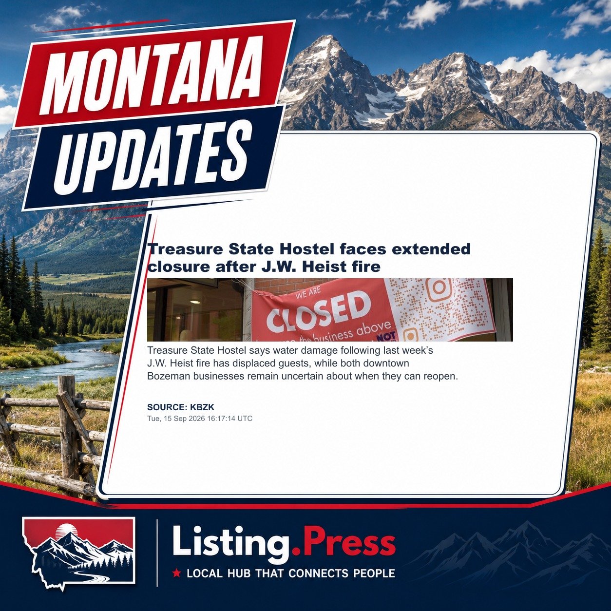 Treasure State Hostel faces extended closure after J.W. Heist fire