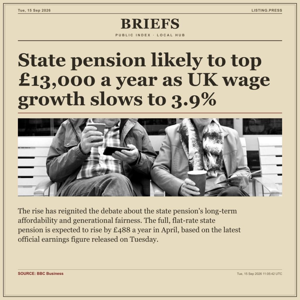 State pension likely to top £13,000 a year as UK wage growth slows to 3.9%
