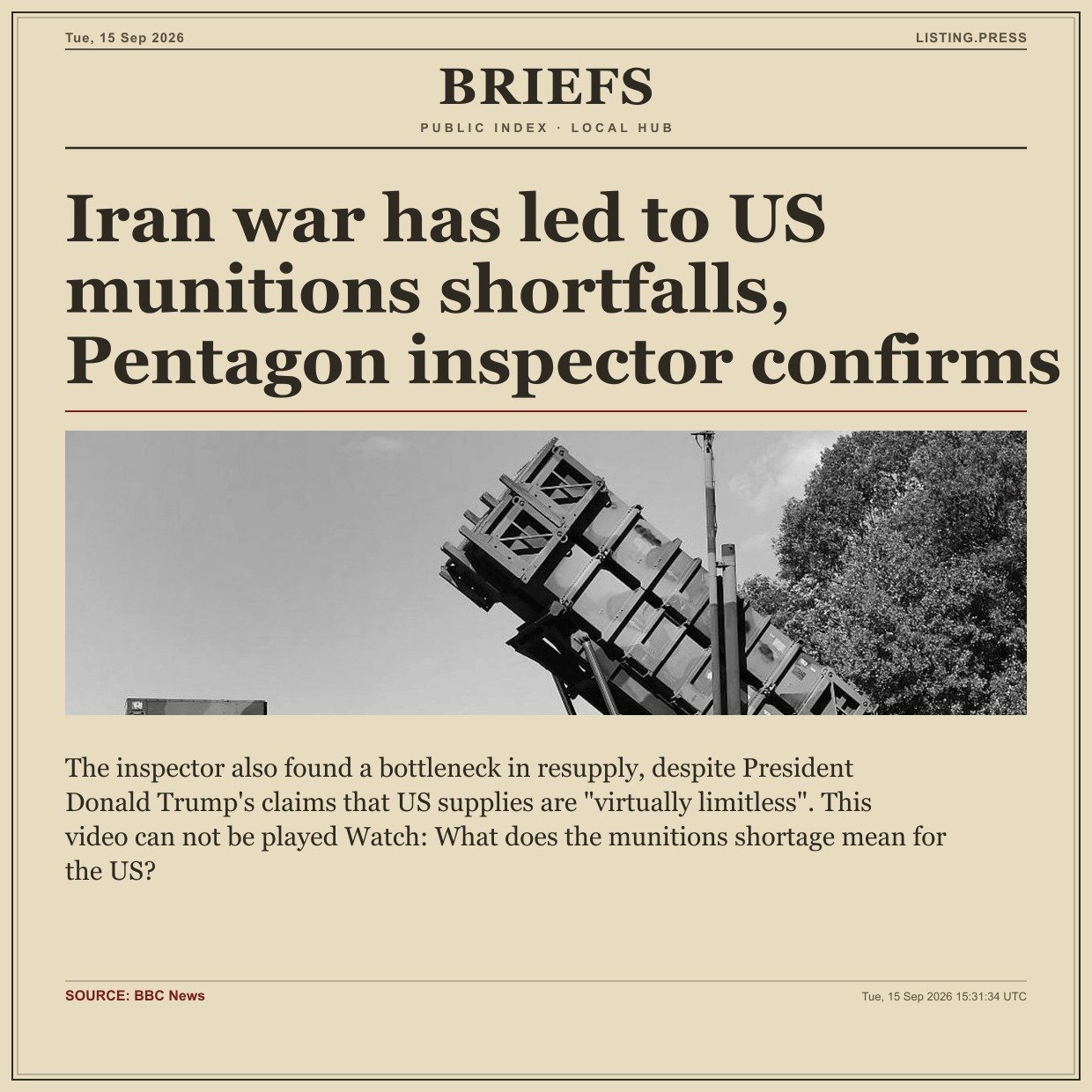 Iran war has led to US munitions shortfalls, Pentagon inspector confirms