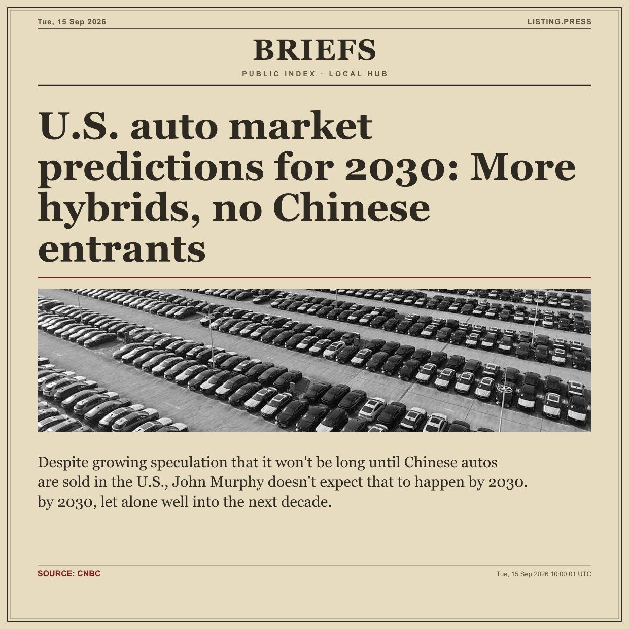 U.S. auto market predictions for 2030: More hybrids, no Chinese entrants