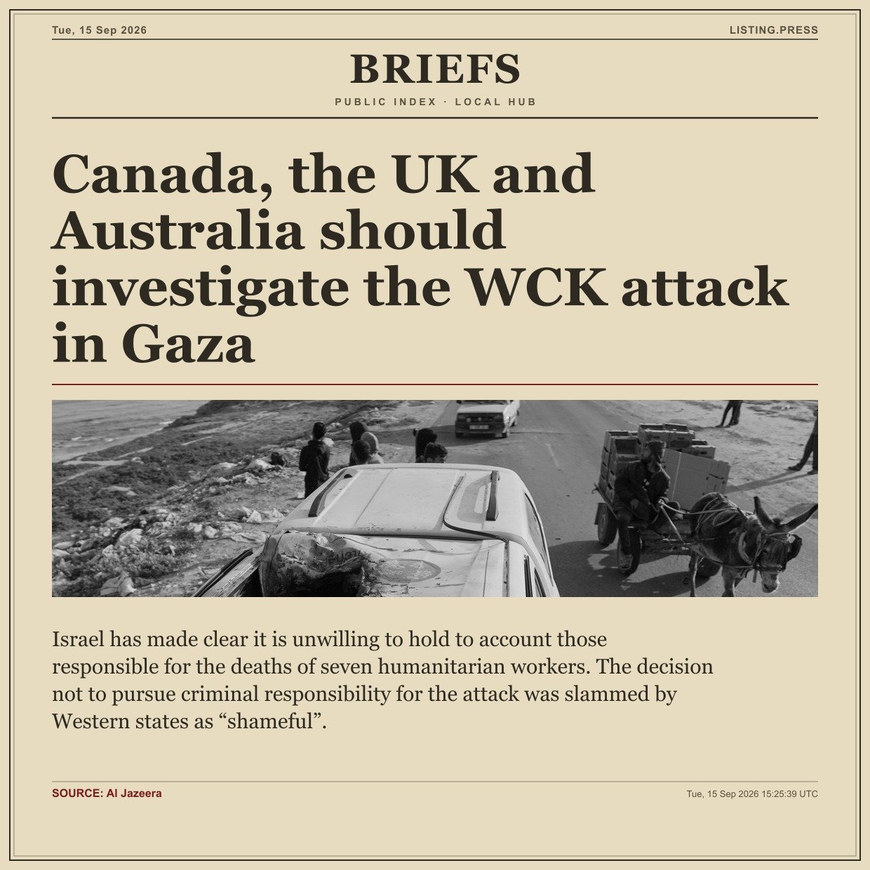 Canada, the UK and Australia should investigate the WCK attack in Gaza