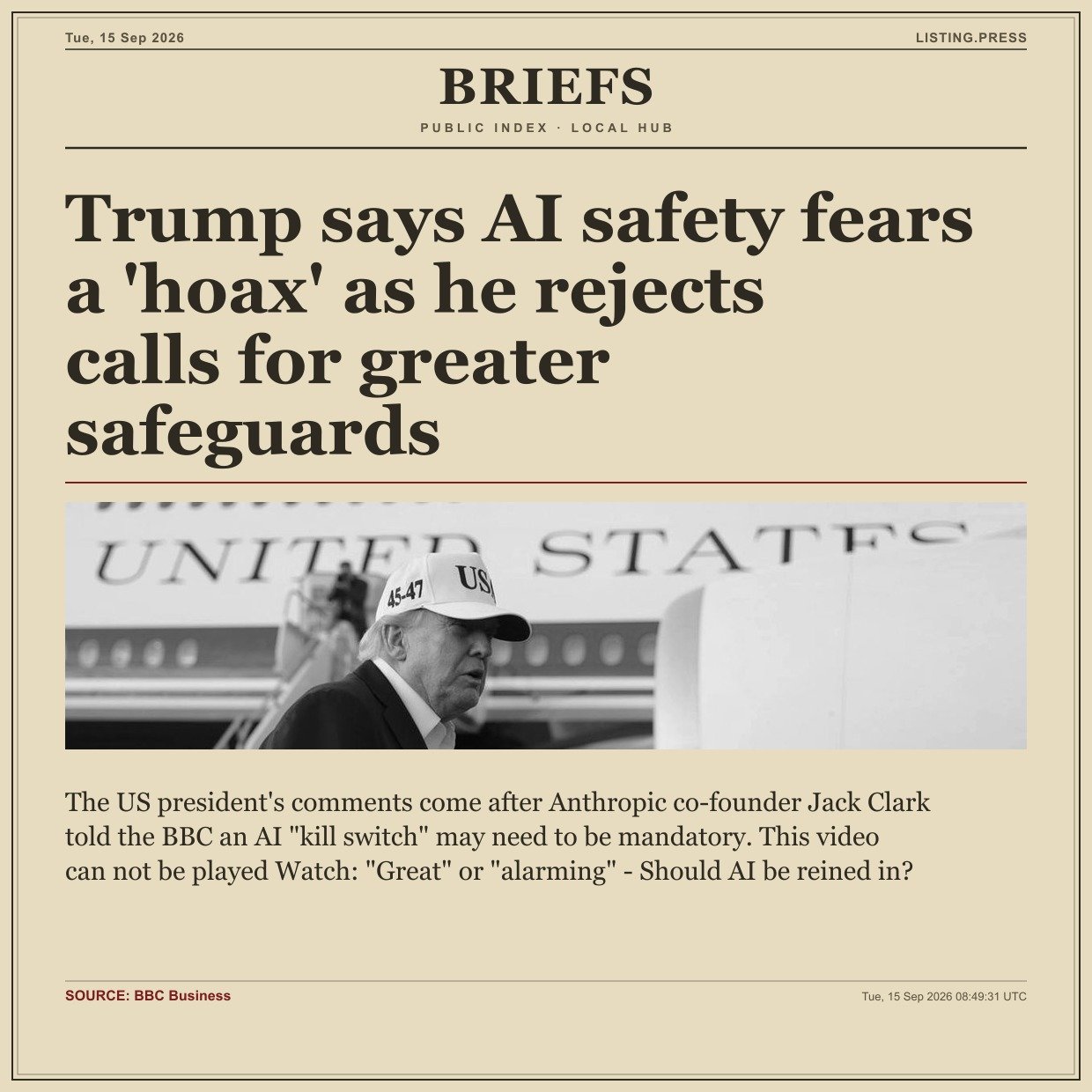 Trump says AI safety fears a 'hoax' as he rejects calls for greater safeguards