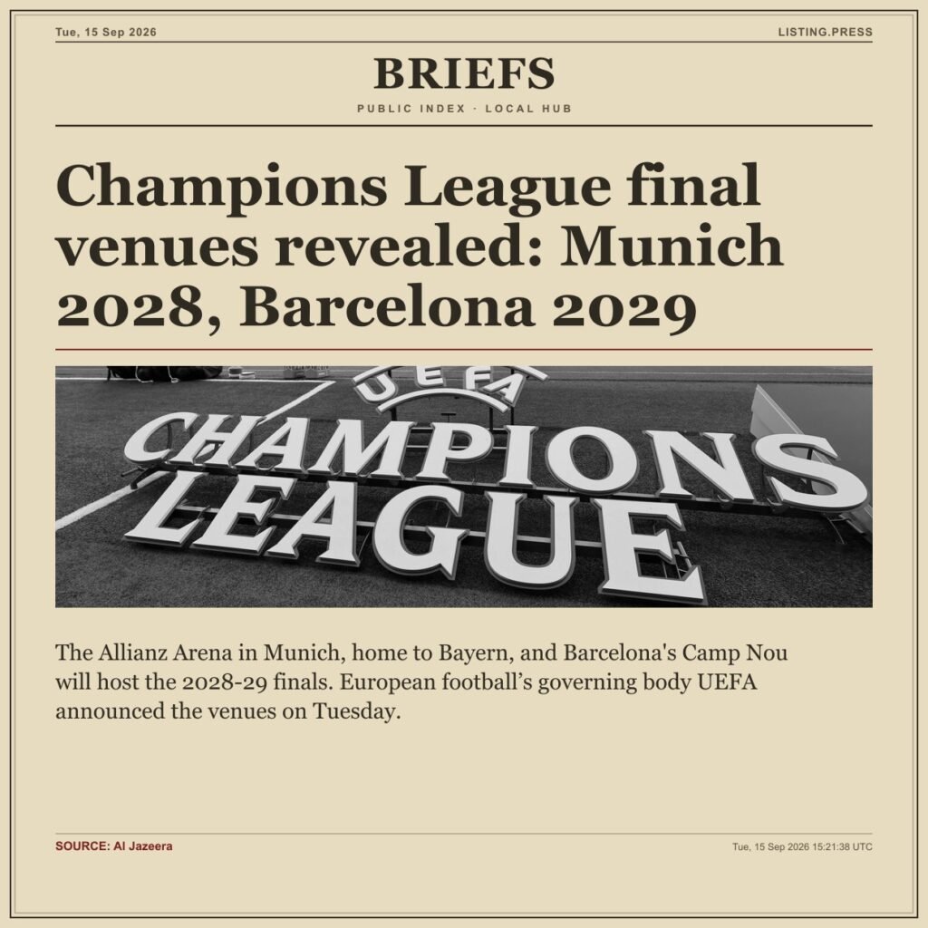 Champions League final venues revealed: Munich 2028, Barcelona 2029