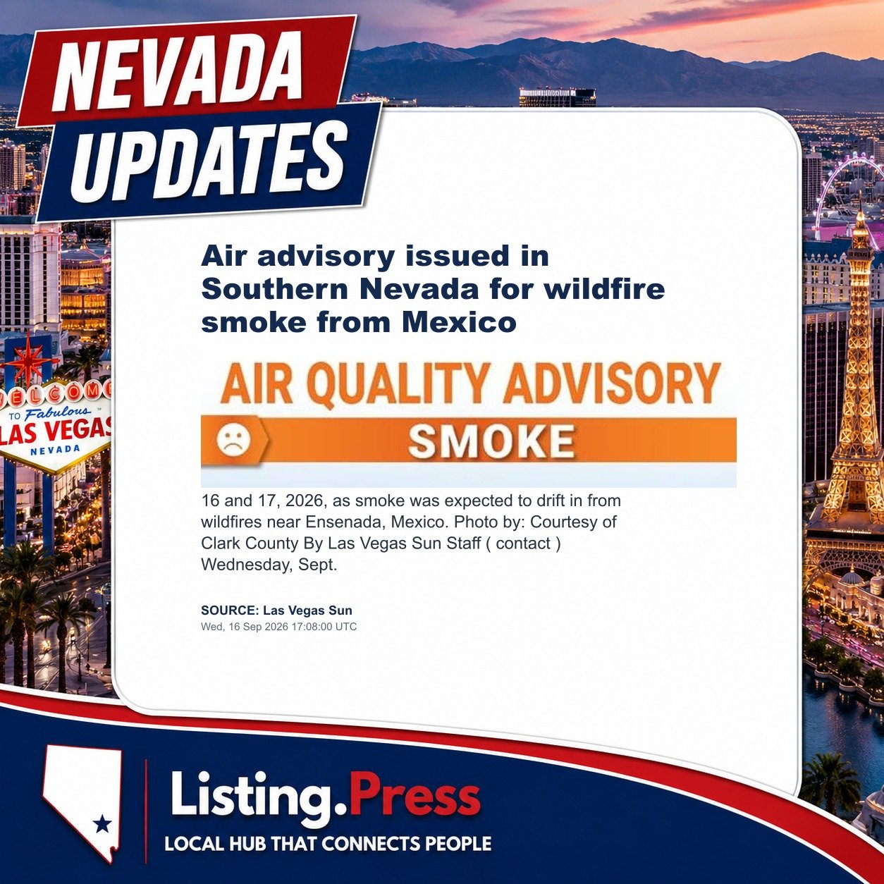 Air advisory issued in Southern Nevada for wildfire smoke from Mexico