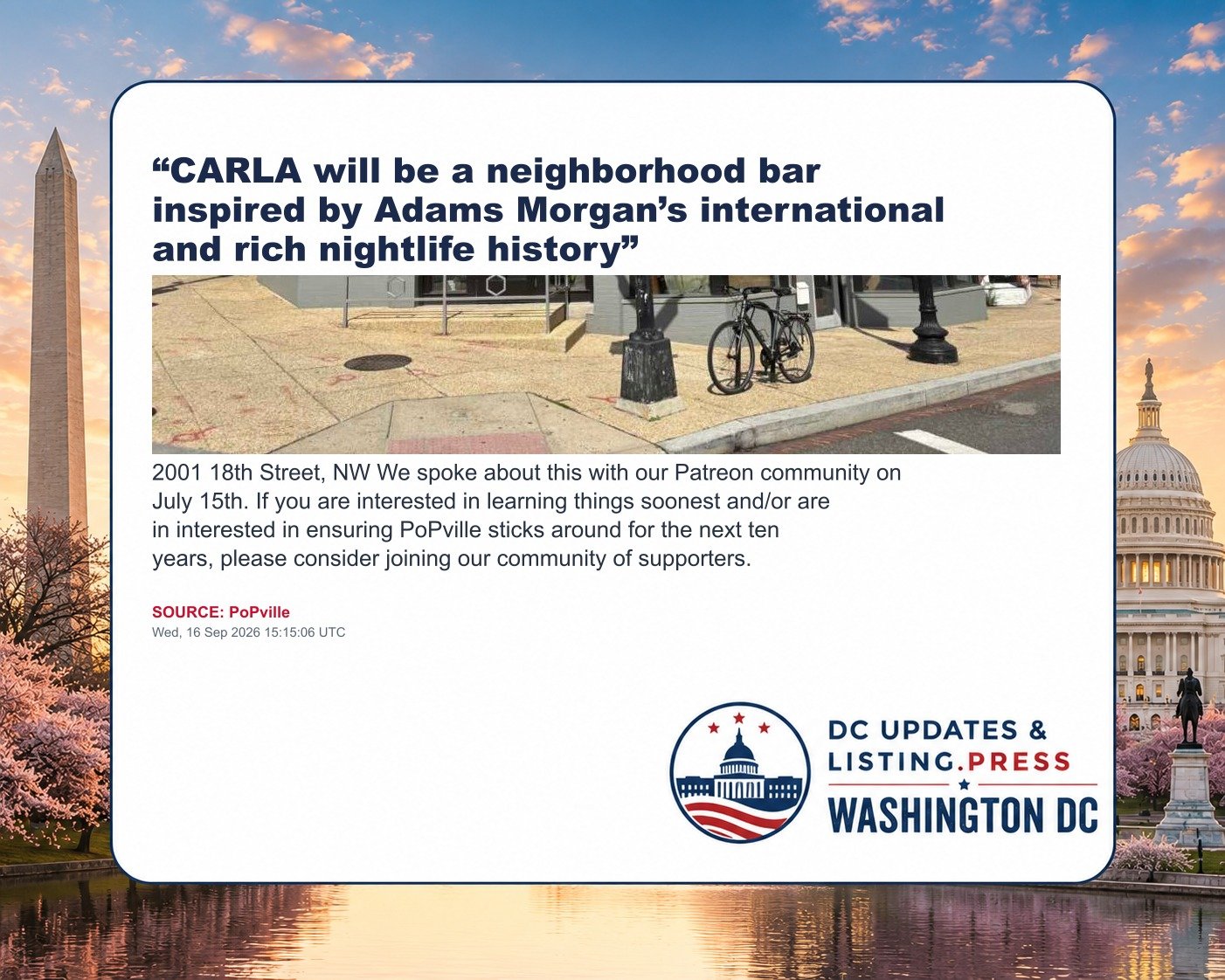 “CARLA will be a neighborhood bar inspired by Adams Morgan’s international and rich nightlife history”