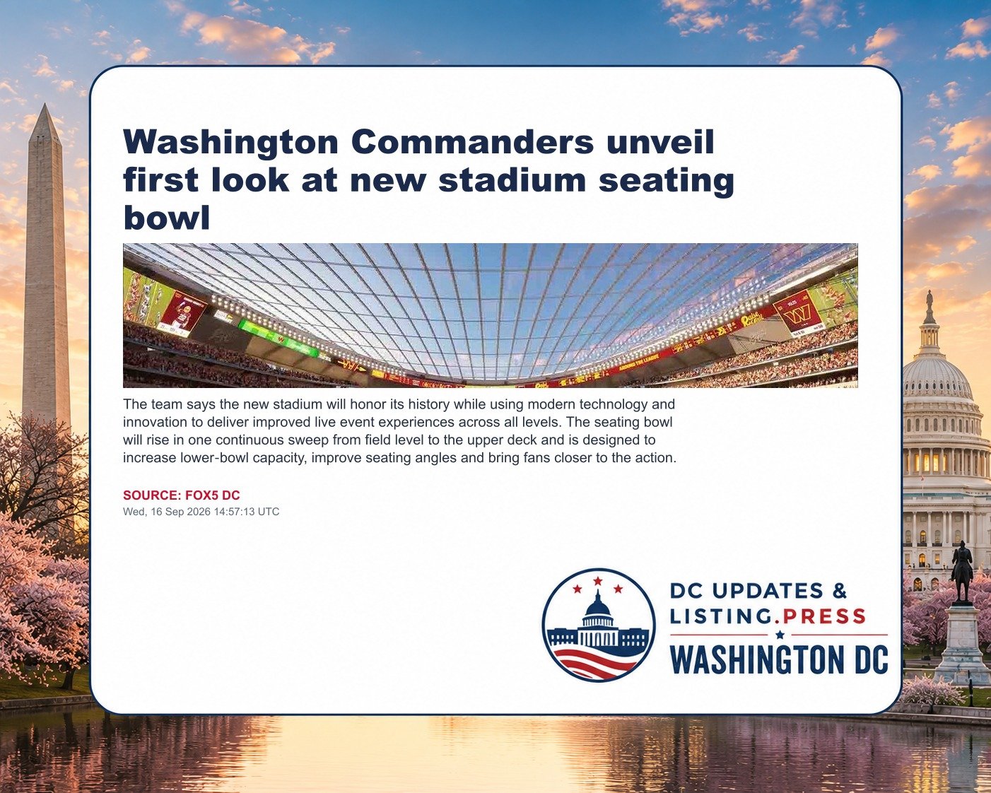 Washington Commanders unveil first look at new stadium seating bowl