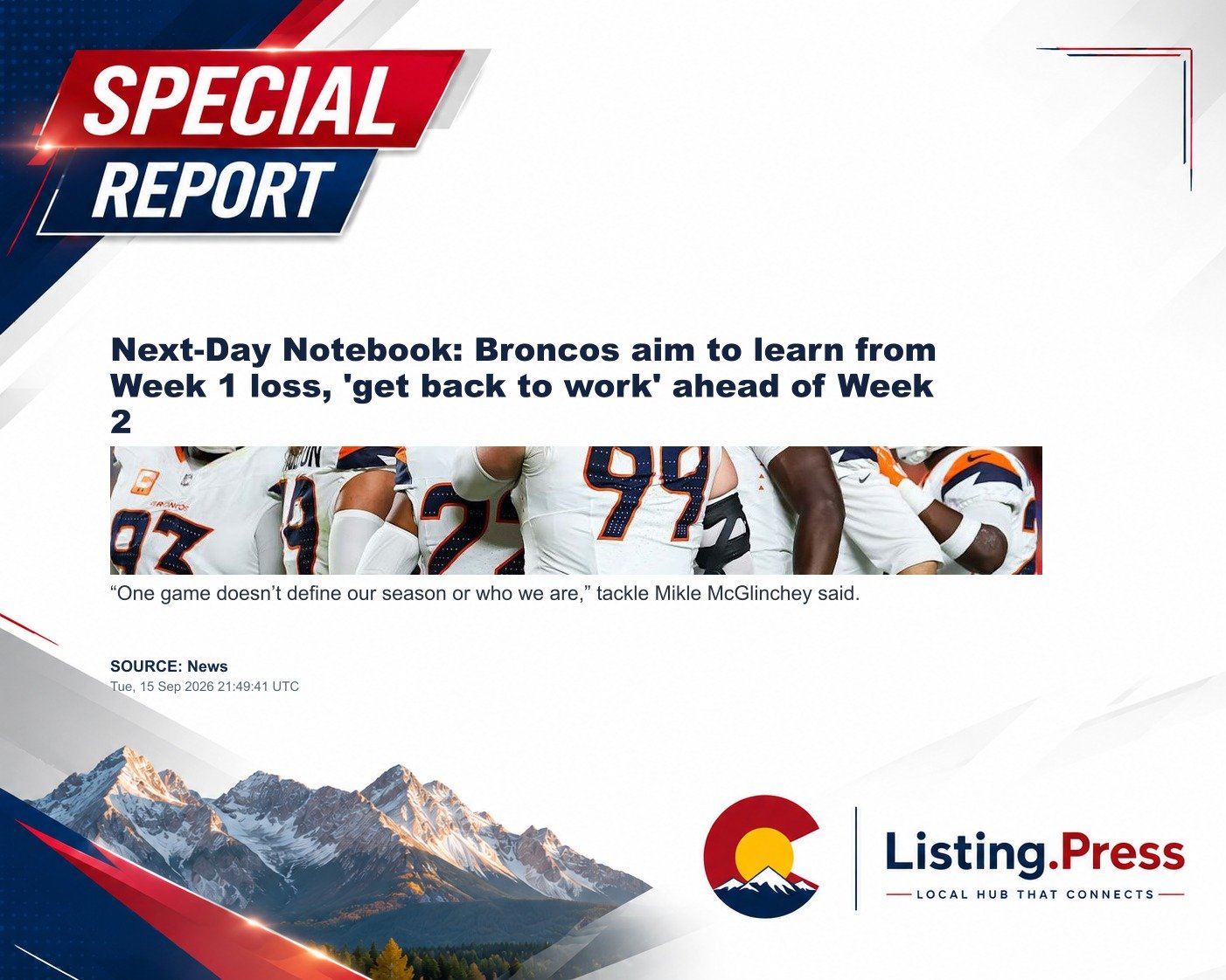 Next-Day Notebook: Broncos aim to learn from Week 1 loss, 'get back to work' ahead of Week 2