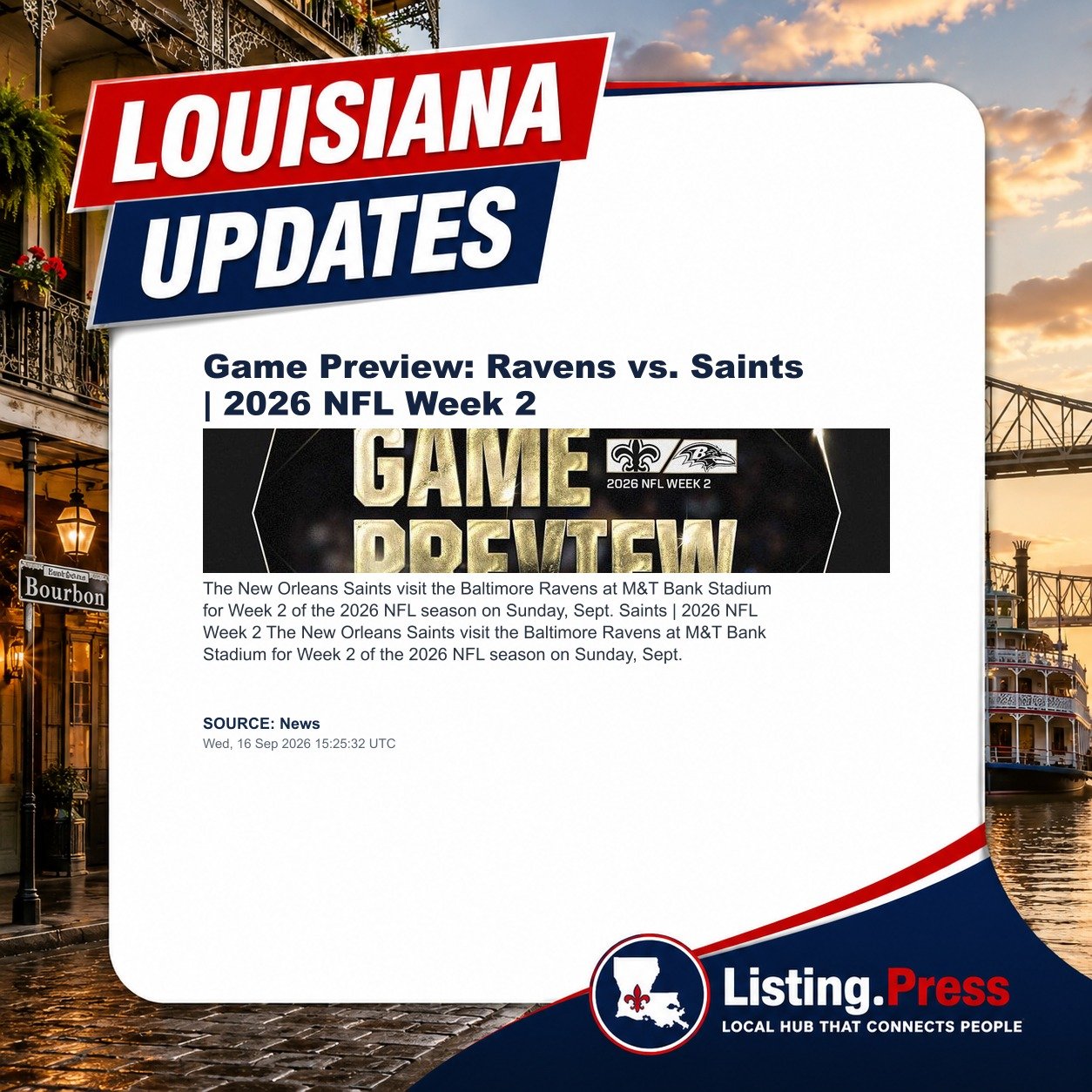 Game Preview: Ravens vs. Saints | 2026 NFL Week 2