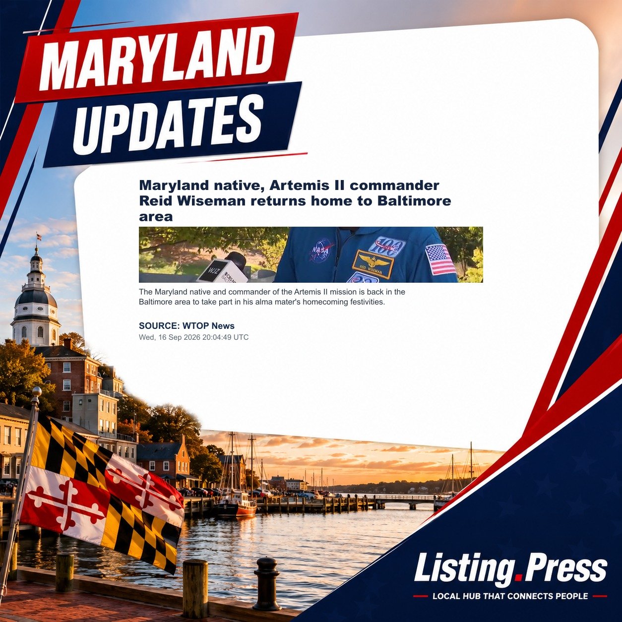Maryland native, Artemis II commander Reid Wiseman returns home to Baltimore area