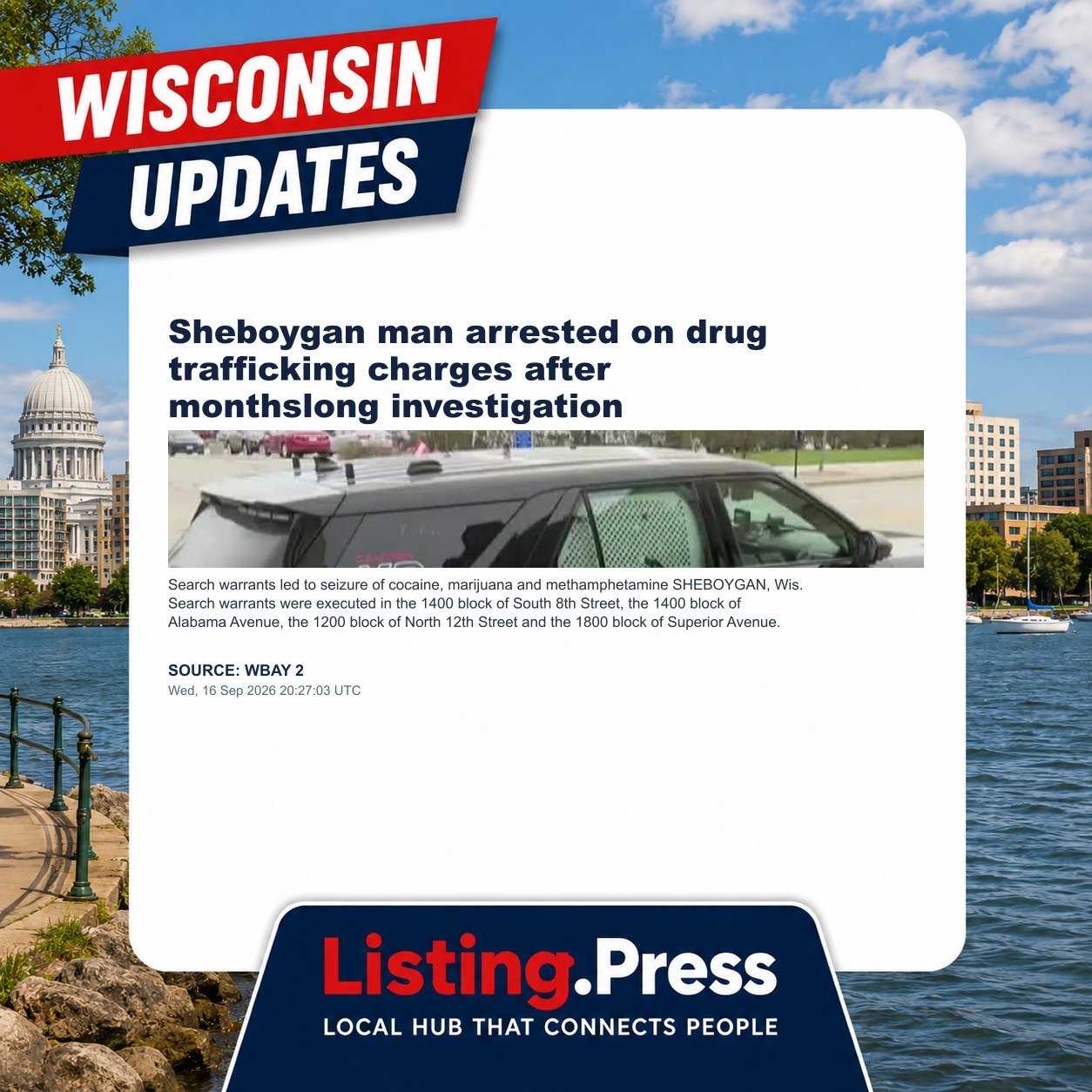 Sheboygan man arrested on drug trafficking charges after monthslong investigation
