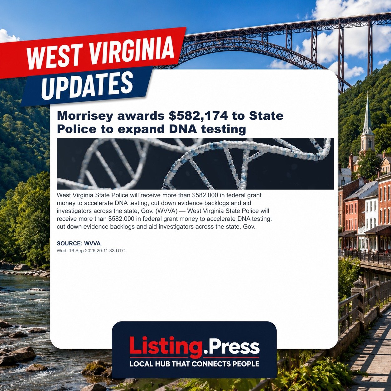 Morrisey awards $582,174 to State Police to expand DNA testing