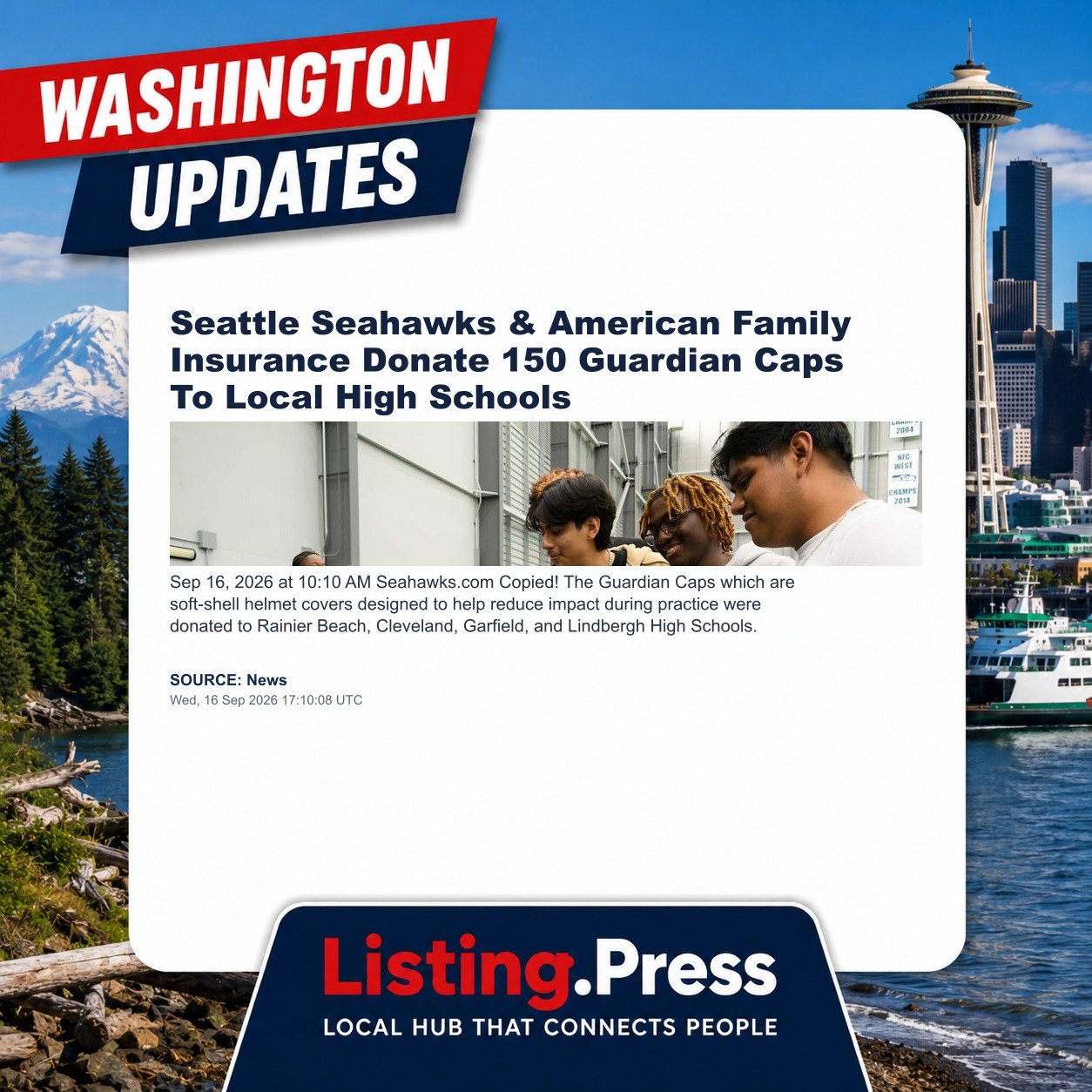 Seattle Seahawks & American Family Insurance Donate 150 Guardian Caps To Local High Schools