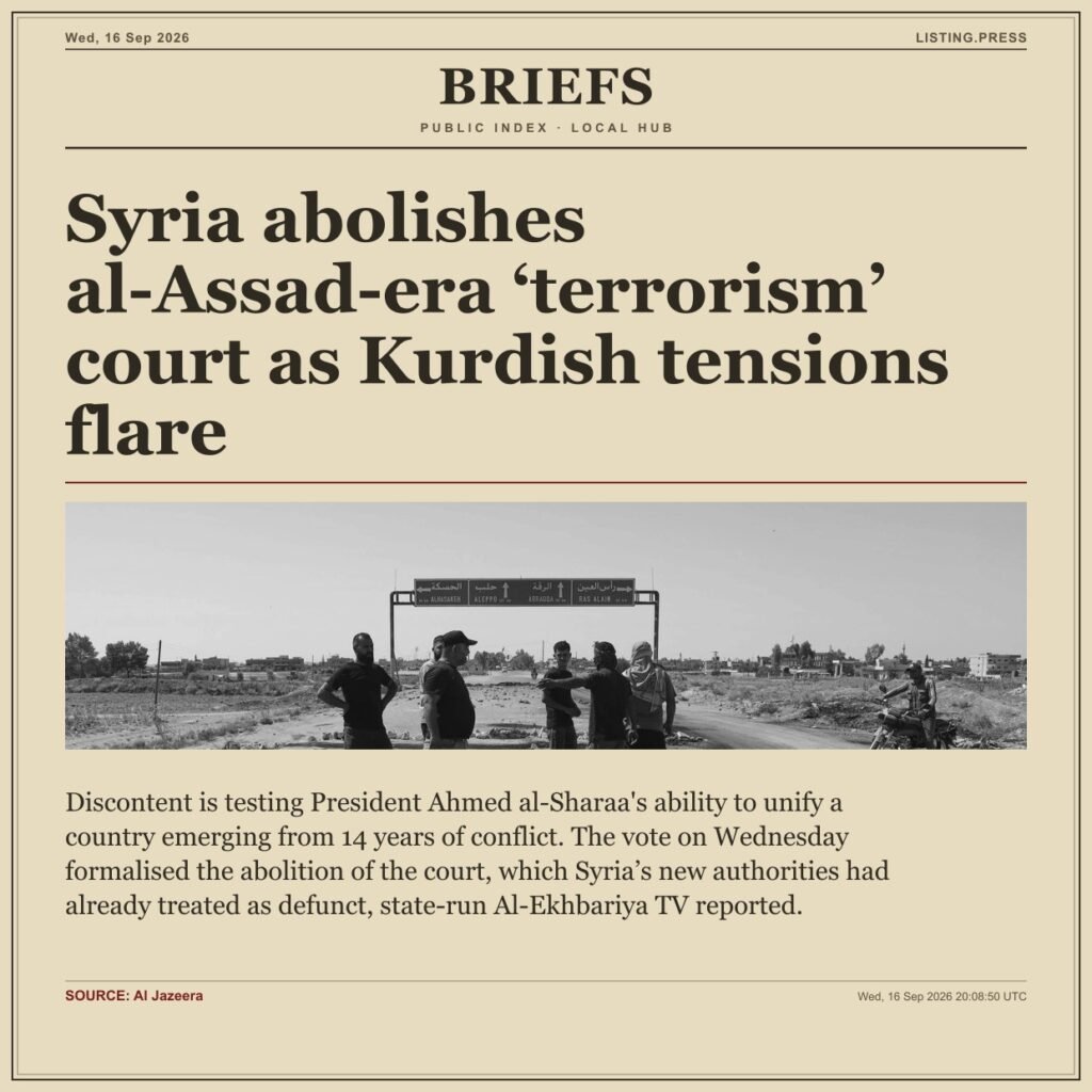 Syria abolishes al-Assad-era ‘terrorism’ court as Kurdish tensions flare