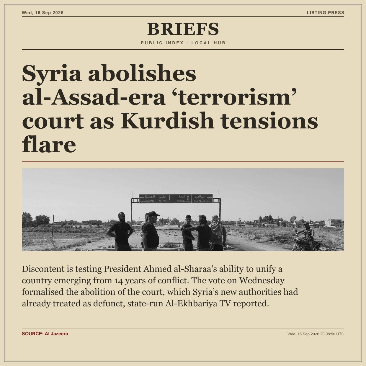Syria abolishes al-Assad-era ‘terrorism’ court as Kurdish tensions flare