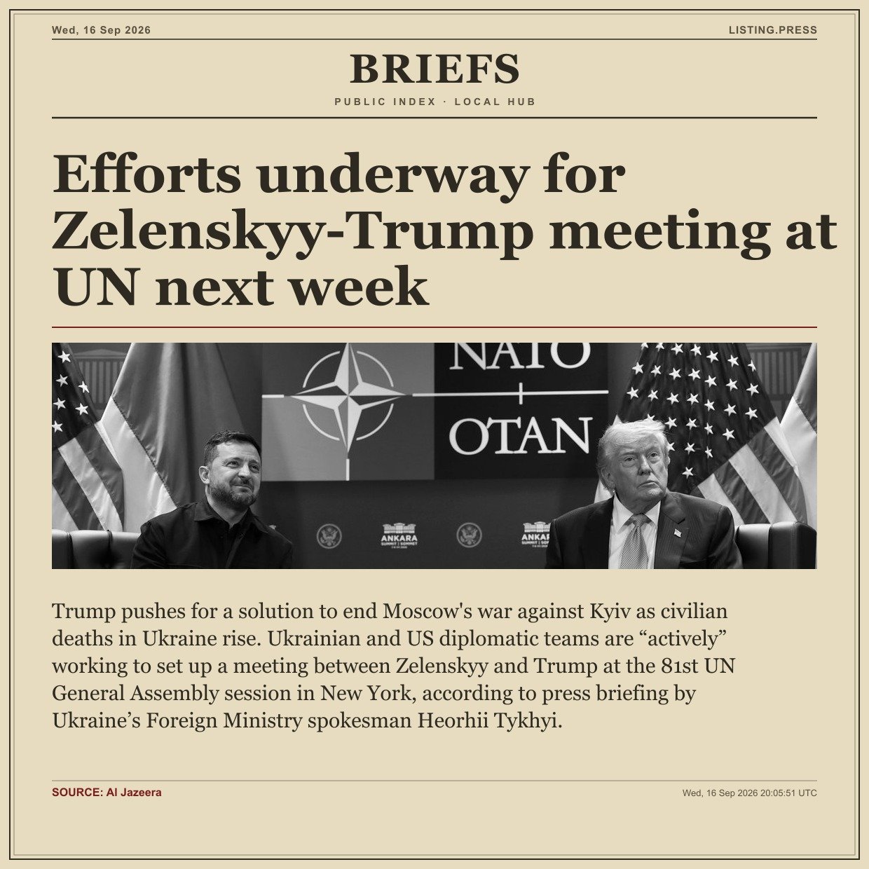 Efforts underway for Zelenskyy-Trump meeting at UN next week