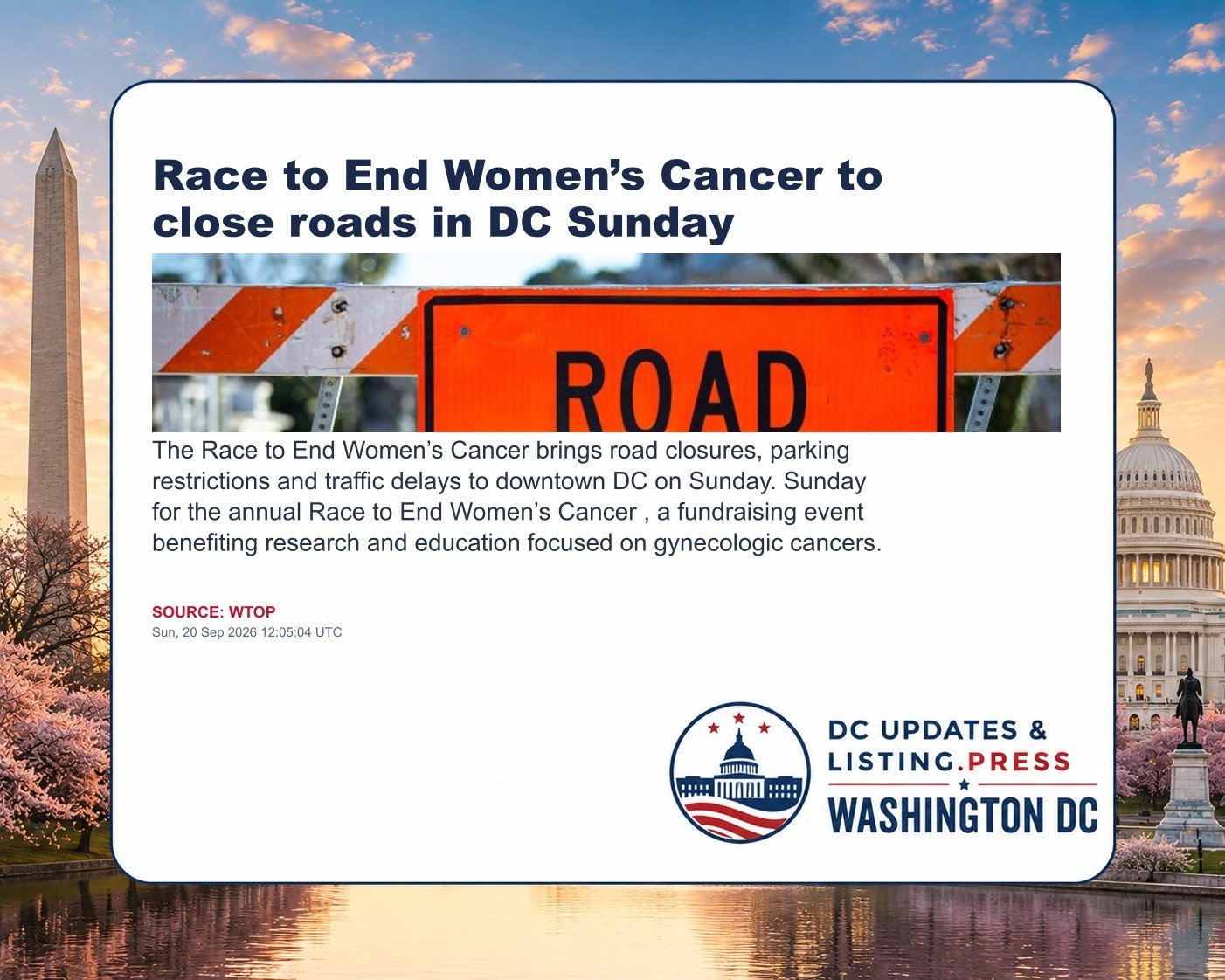 Race to End Women’s Cancer to close roads in DC Sunday