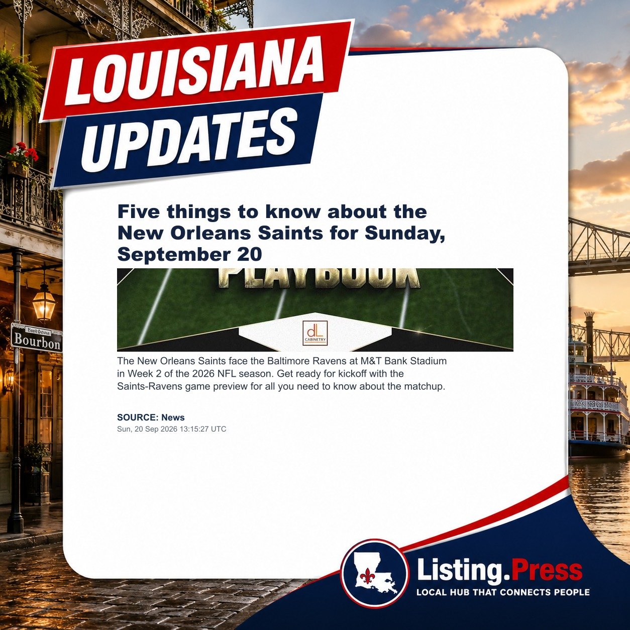 Five things to know about the New Orleans Saints for Sunday, September 20