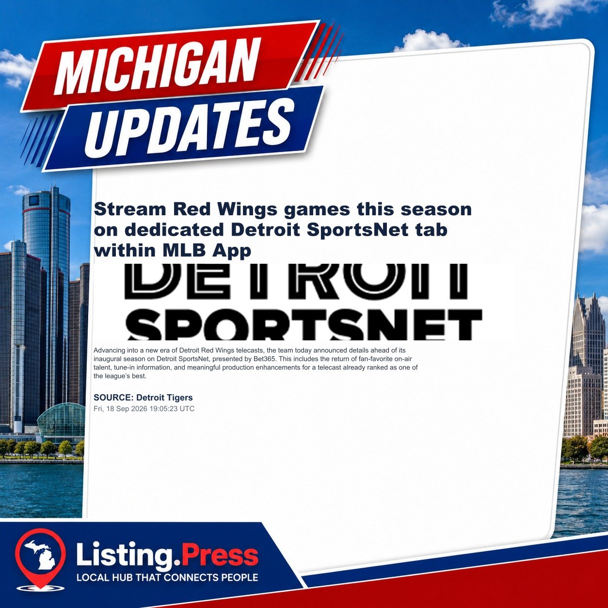 Stream Red Wings games this season on dedicated Detroit SportsNet tab within MLB App