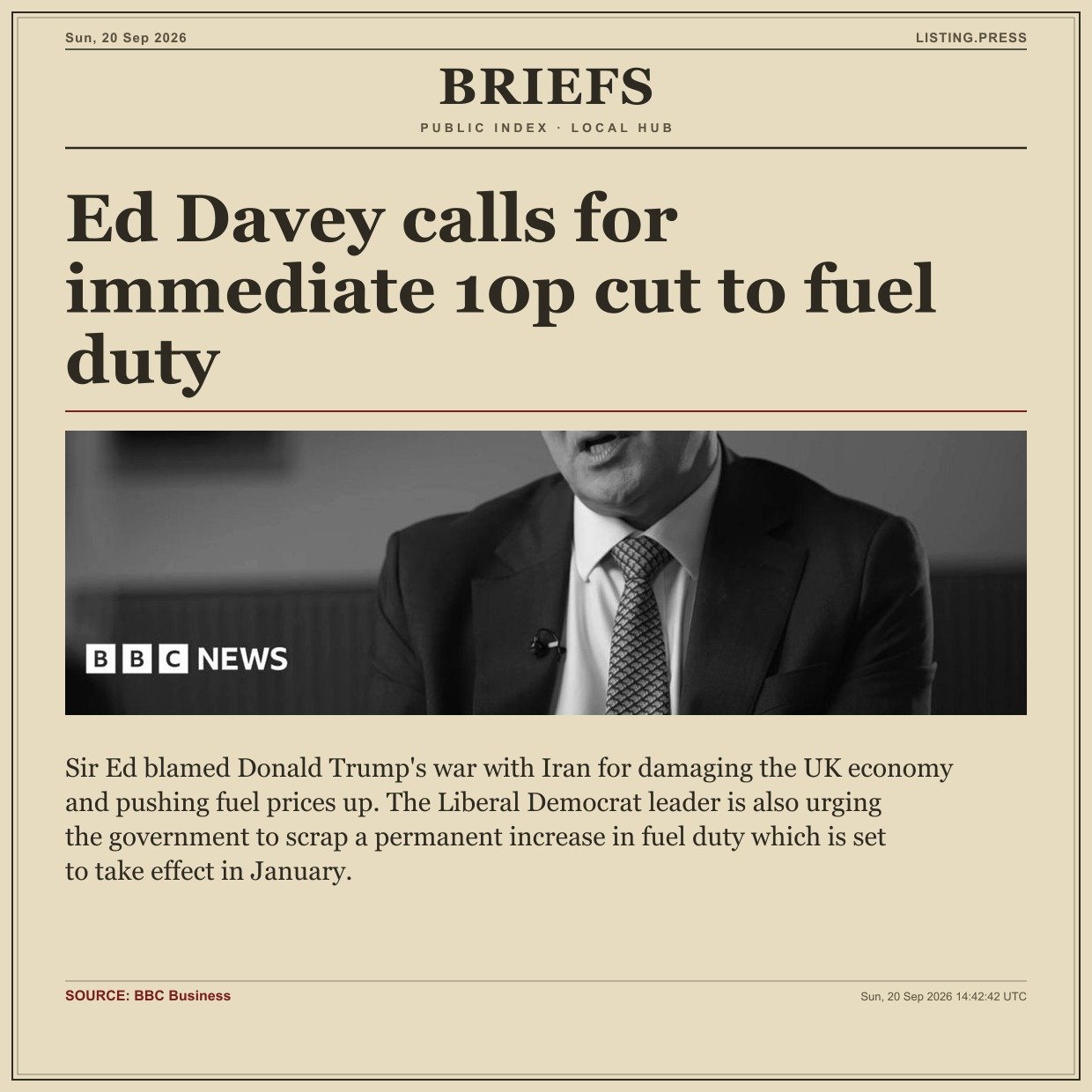 Ed Davey calls for immediate 10p cut to fuel duty