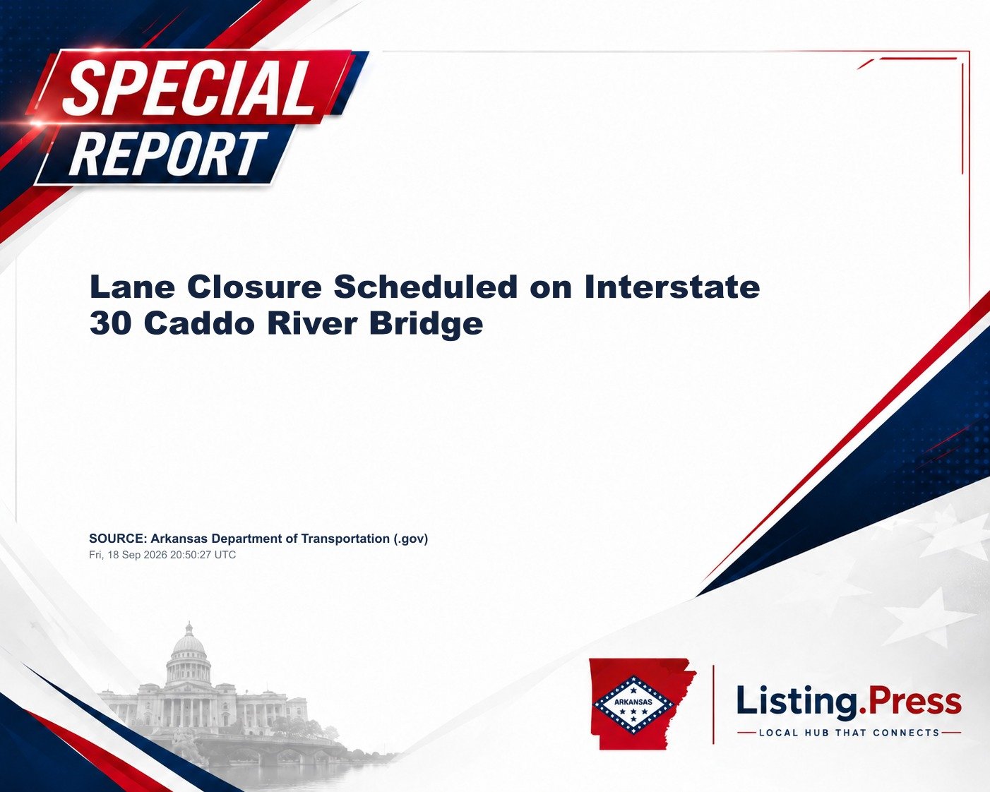 Lane Closure Scheduled on Interstate 30 Caddo River Bridge