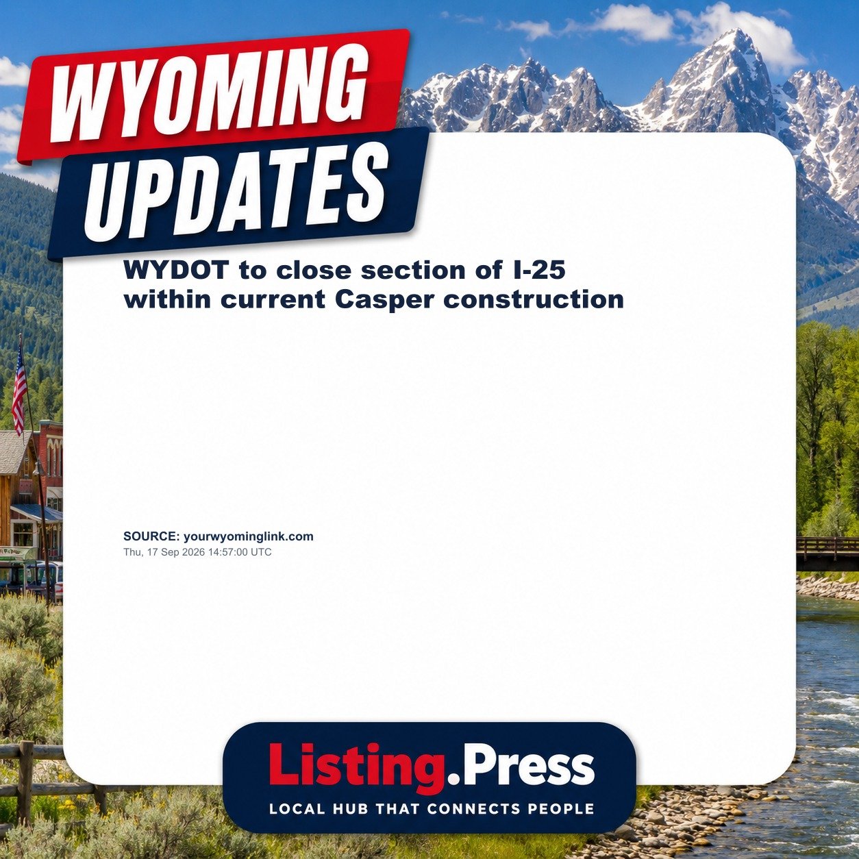 WYDOT to close section of I-25 within current Casper construction