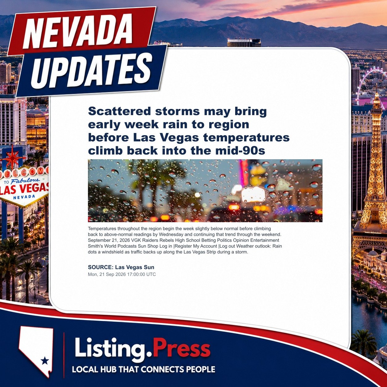 Scattered storms may bring early week rain to region before Las Vegas temperatures climb back into the mid-90s