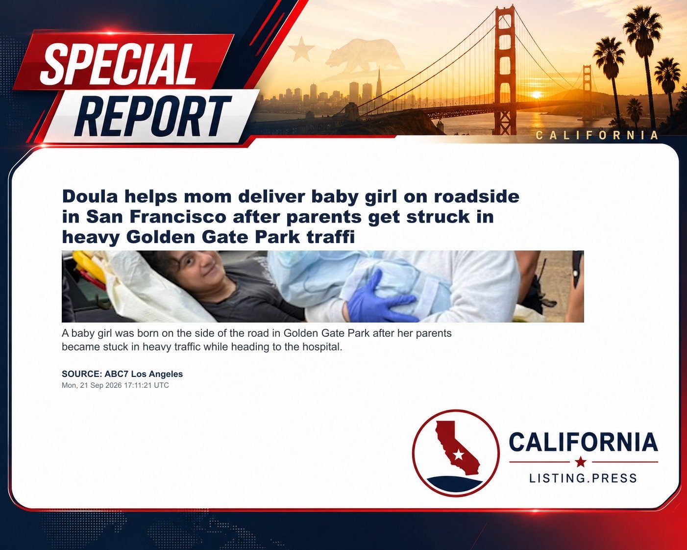 Doula helps mom deliver baby girl on roadside in San Francisco after parents get struck in heavy Golden Gate Park traffi