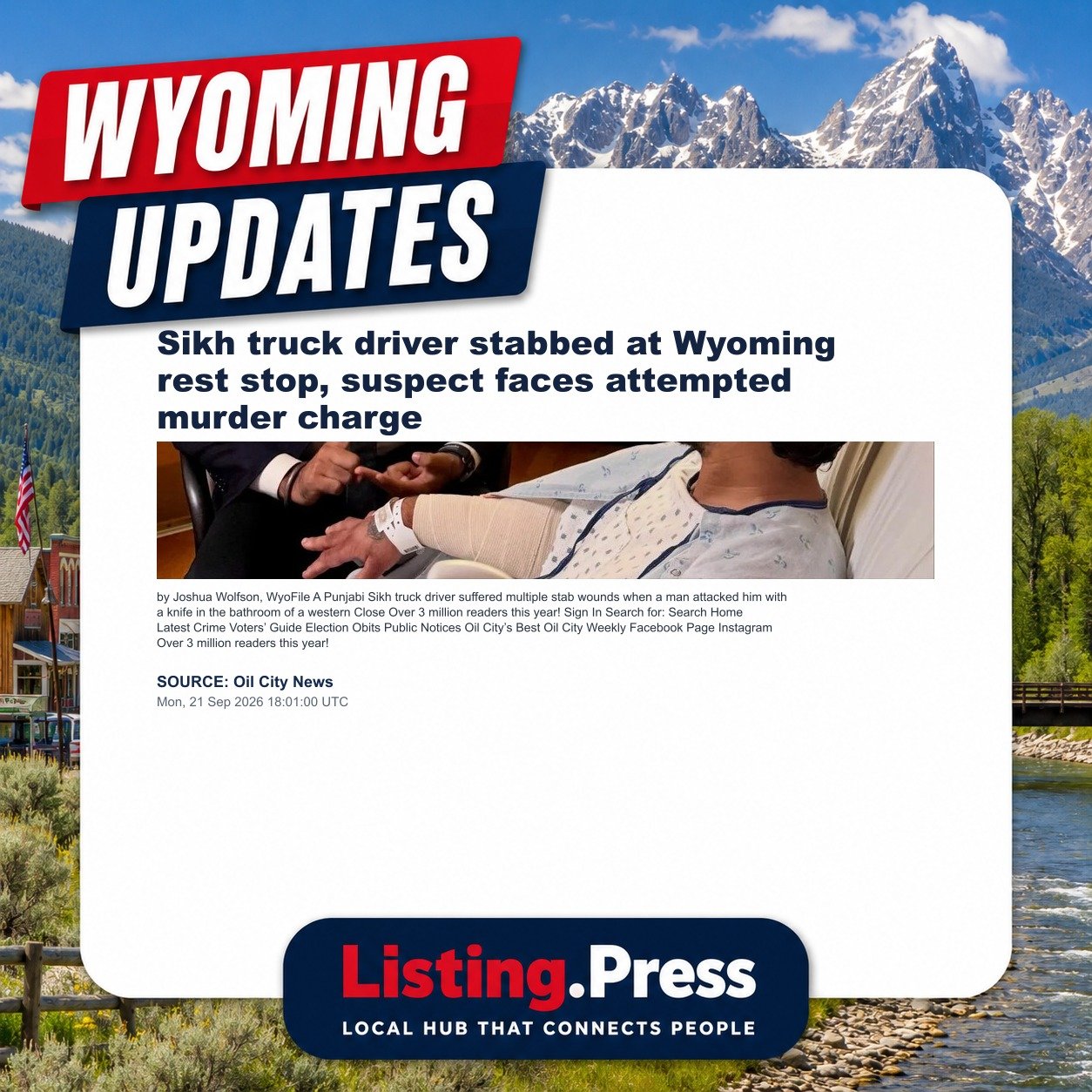 Sikh truck driver stabbed at Wyoming rest stop, suspect faces attempted murder charge
