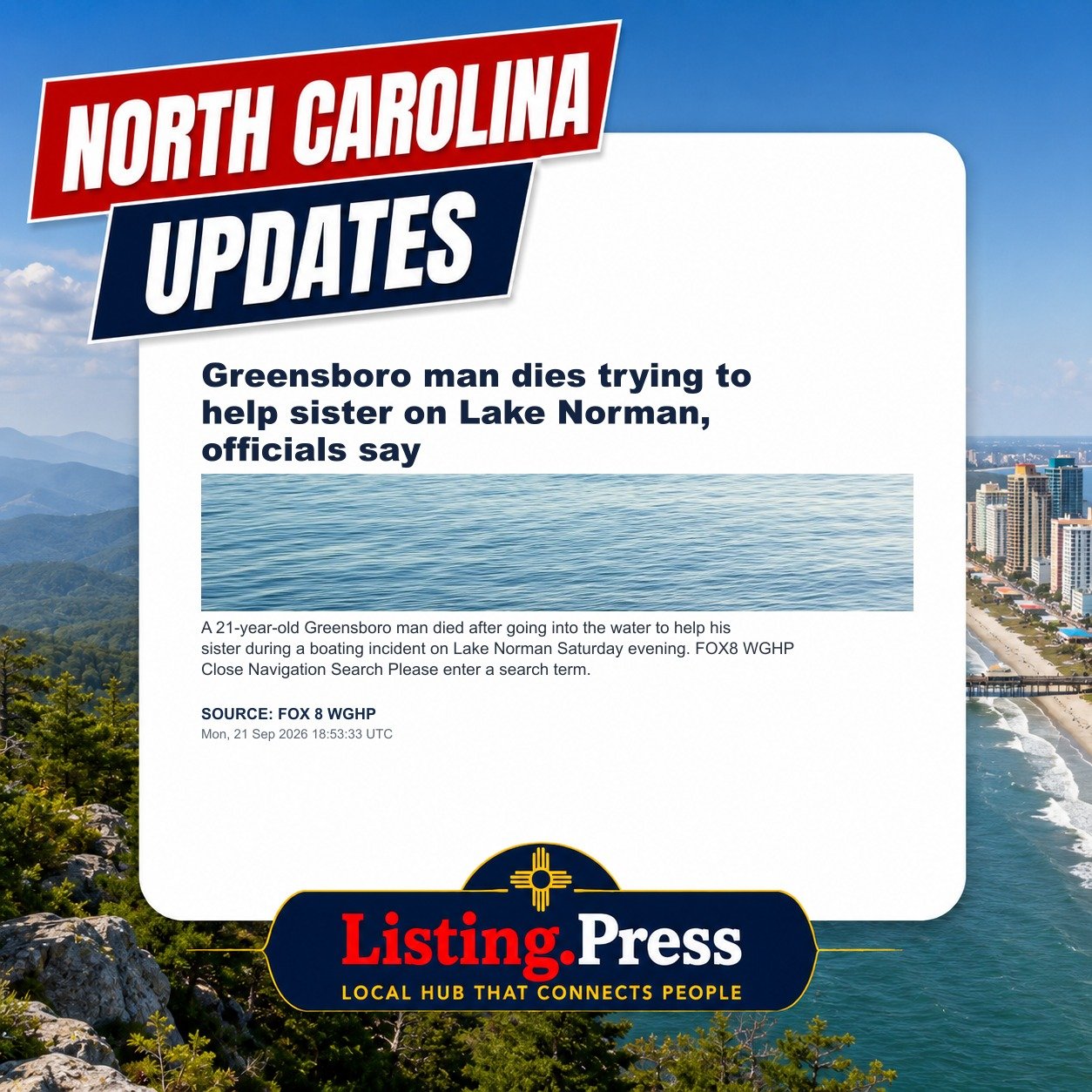 Greensboro man dies trying to help sister on Lake Norman, officials say