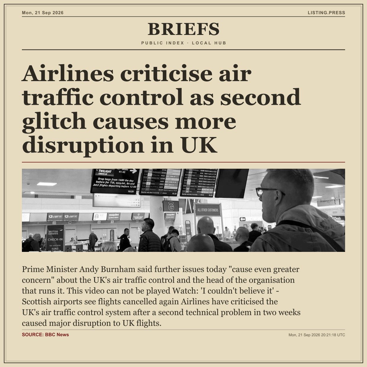 Airlines criticise air traffic control as second glitch causes more disruption in UK