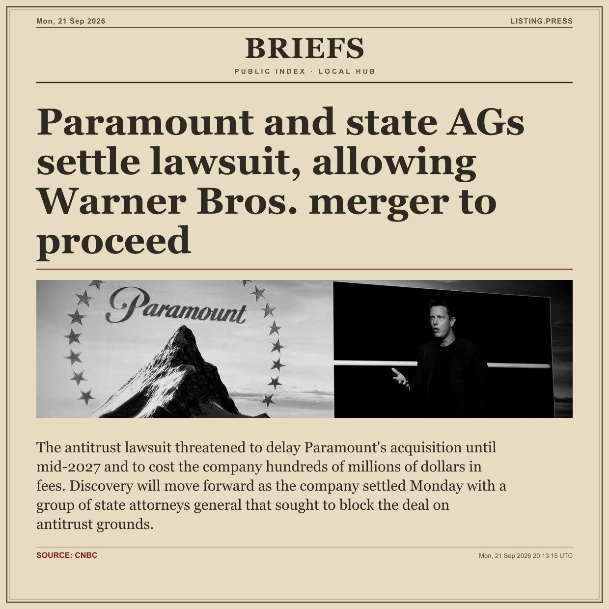 Paramount and state AGs settle lawsuit, allowing Warner Bros. merger to proceed