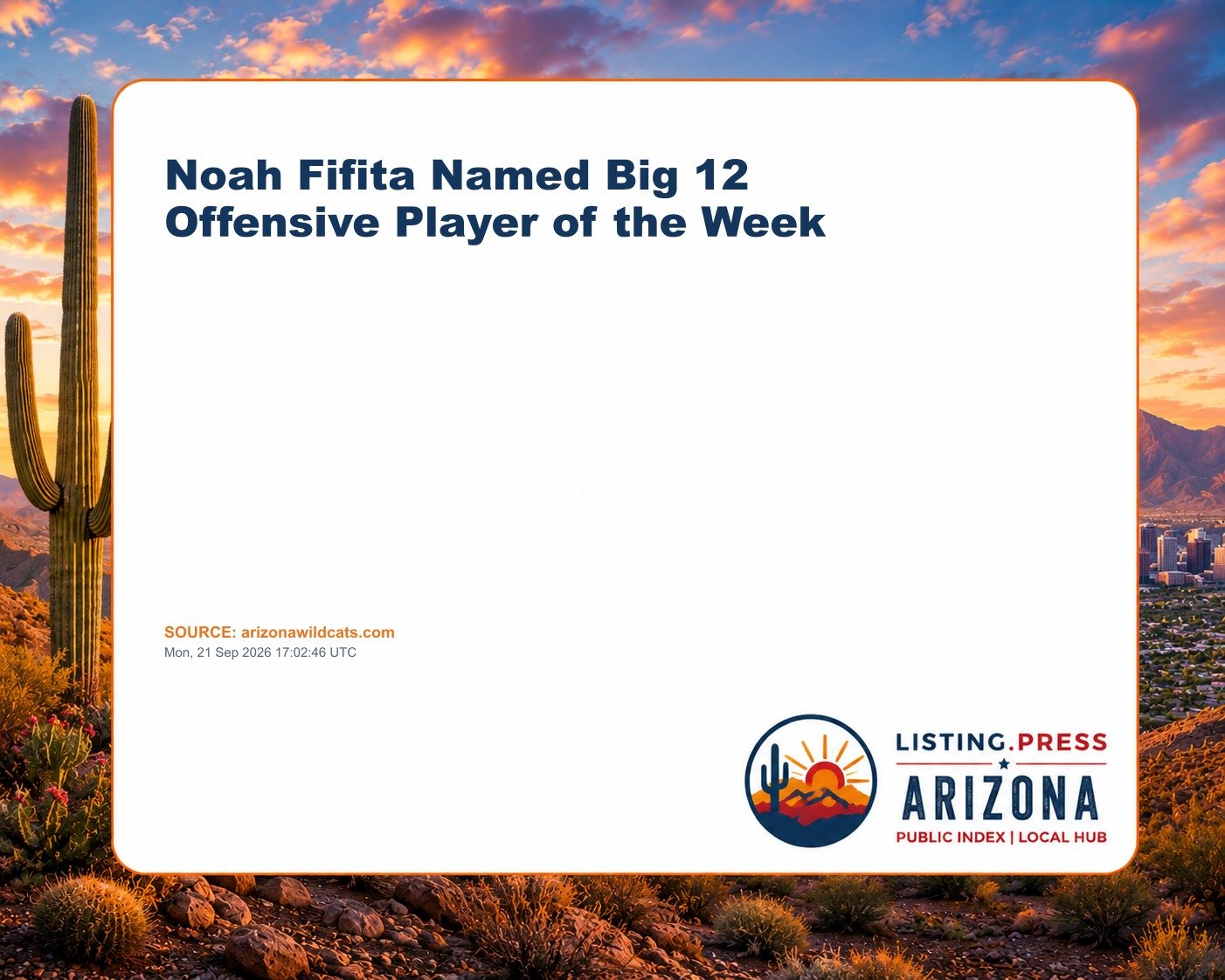 Noah Fifita Named Big 12 Offensive Player of the Week